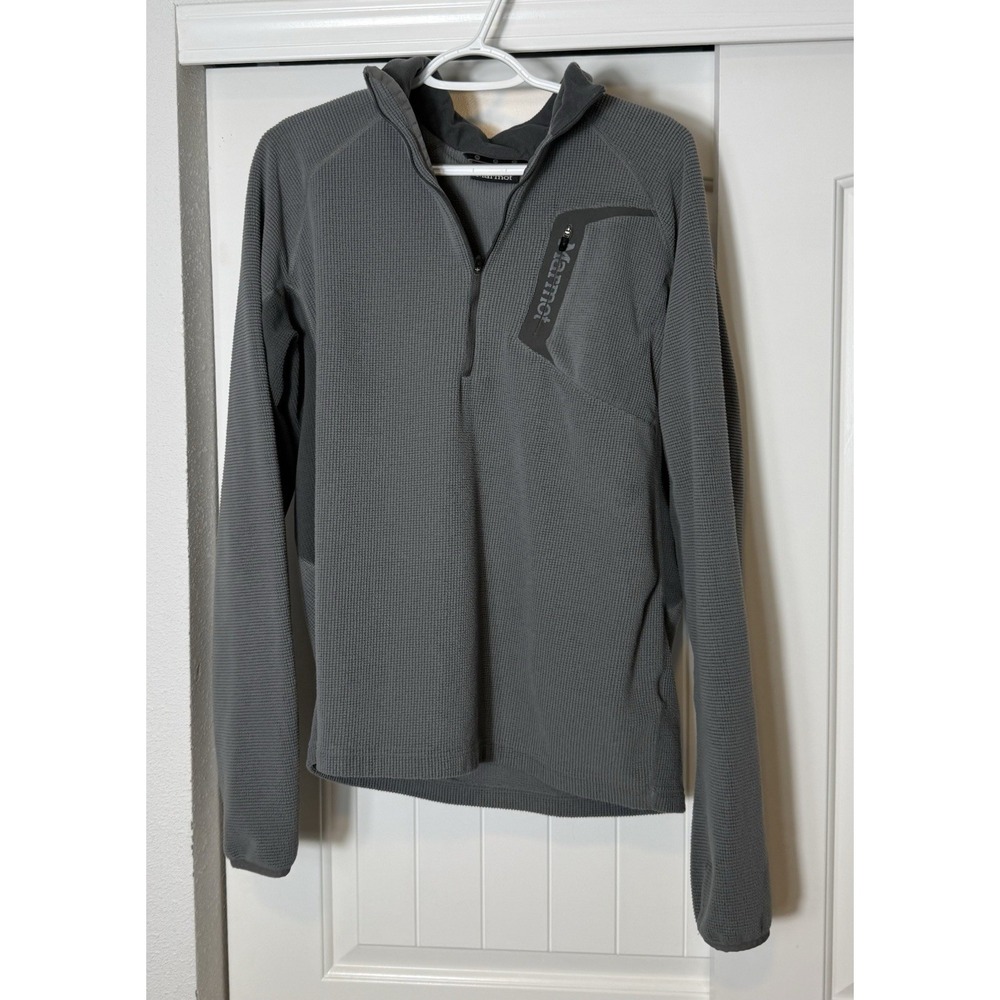Marmot Men's Gray Waffle Knit Quarter Zip Fleece Pullover Size L Large READ DESC